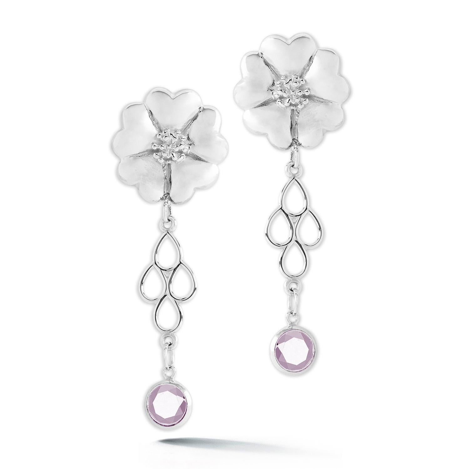 Modern White Topaz Blossom Stone Chandelier Earrings For Sale