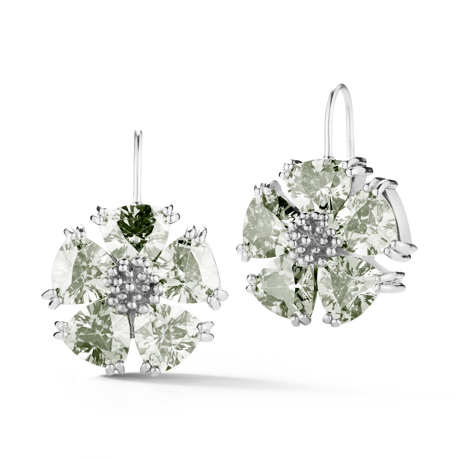 Modern White Sapphire Blossom Stone Wire Earrings