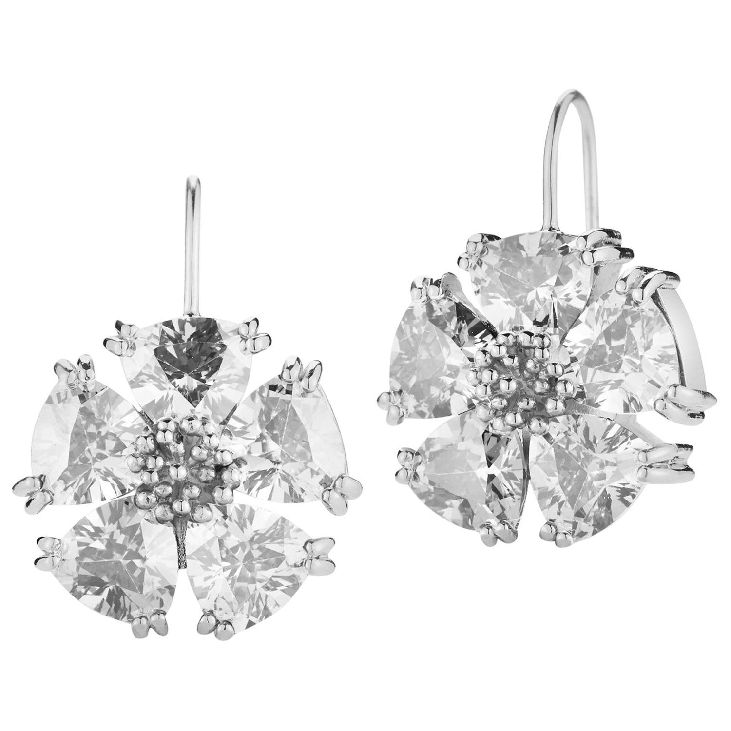 White Topaz Blossom Stone Wire Drop Earrings For Sale