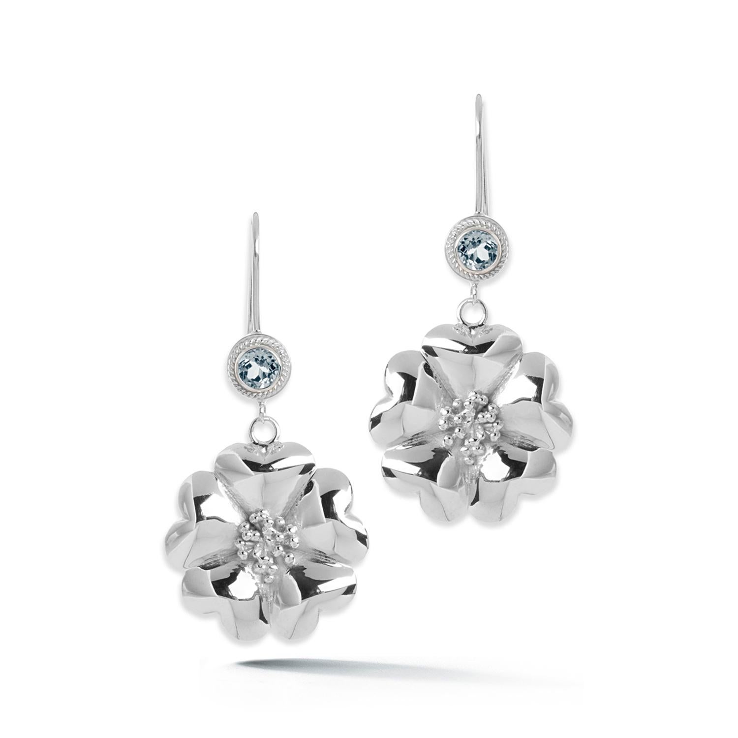 Trillion Cut White Topaz Blossom Stone Wire Hook Earrings For Sale