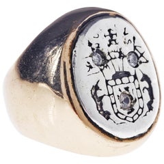 Bague chevalière à écusson en saphir Argent Bronze J Dauphin