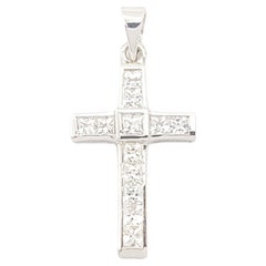 White Sapphire Cross Pendant set in 18K White Gold Settings
