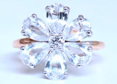 Weißer Saphir Gänseblümchen-Cluster-Klee-Ring 14kt Gold 12549*