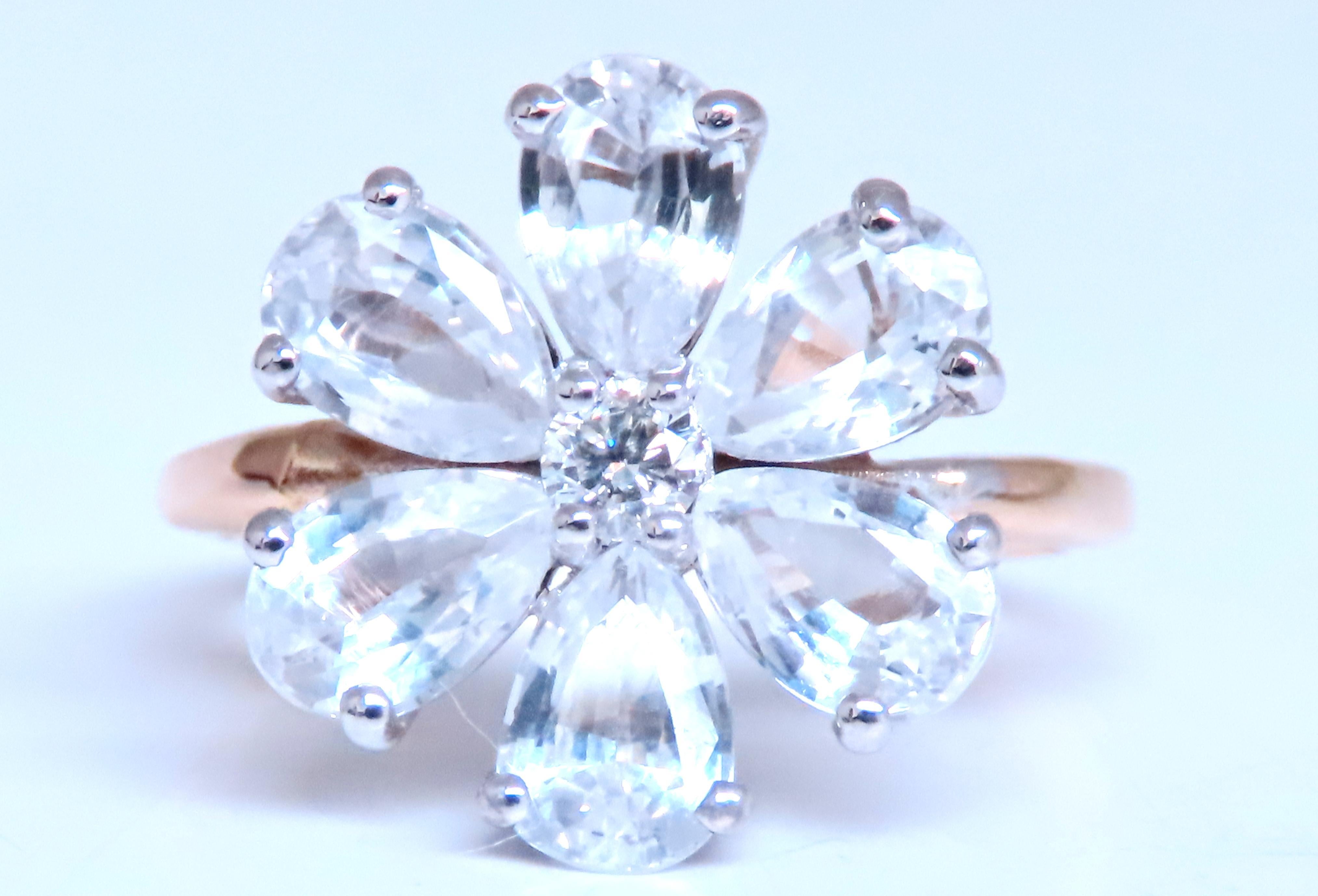 Contemporary White sapphire Daisy Cluster Clover Ring 14kt Gold 12549 For Sale