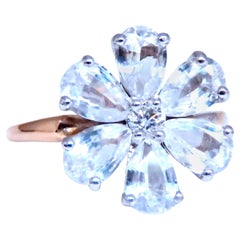 Weißer Saphir Gänseblümchen-Cluster-Klee-Ring 14kt Gold 12549*