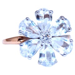 Zafiro blanco Anillo Trébol Racimo de Margaritas Oro de 14 kt 12549