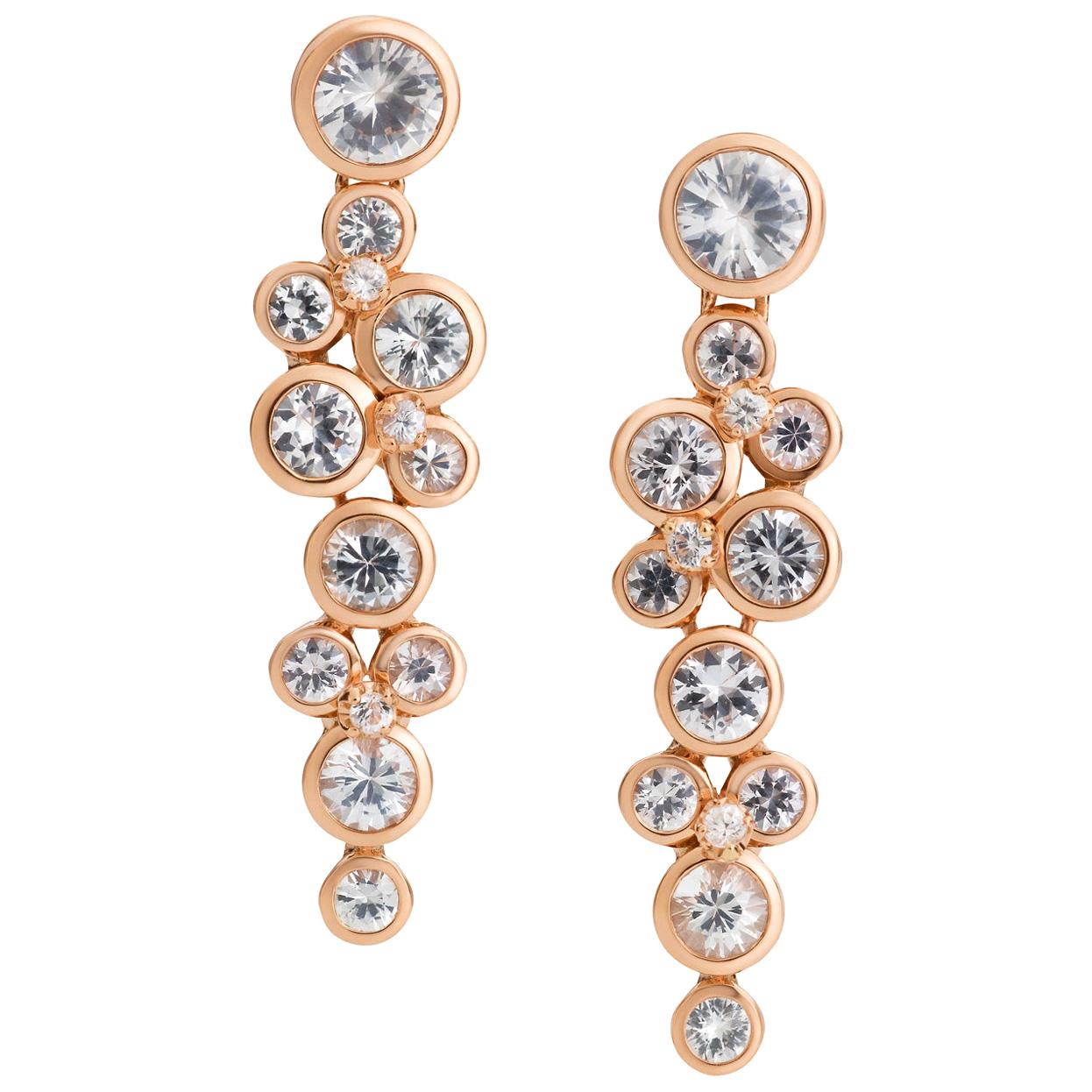 White Sapphire Dangle Earrings in Gold For Sale