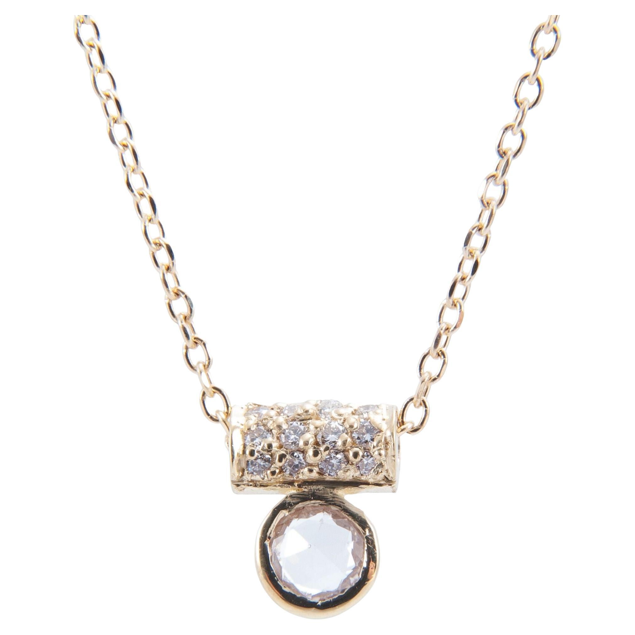 White Sapphire & Diamond Tube Necklace For Sale