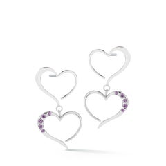 White Topaz Double Heart Pave Dangle Earrings