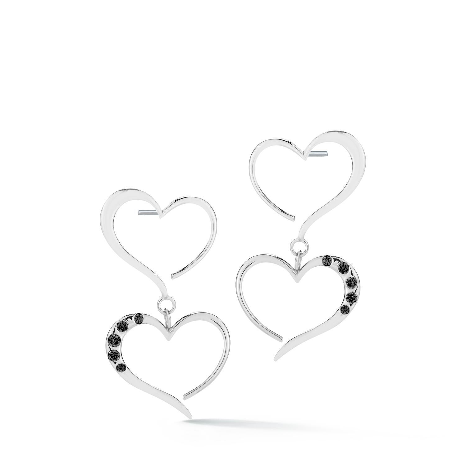 Modern White Topaz Double Heart Pave Dangle Earrings For Sale
