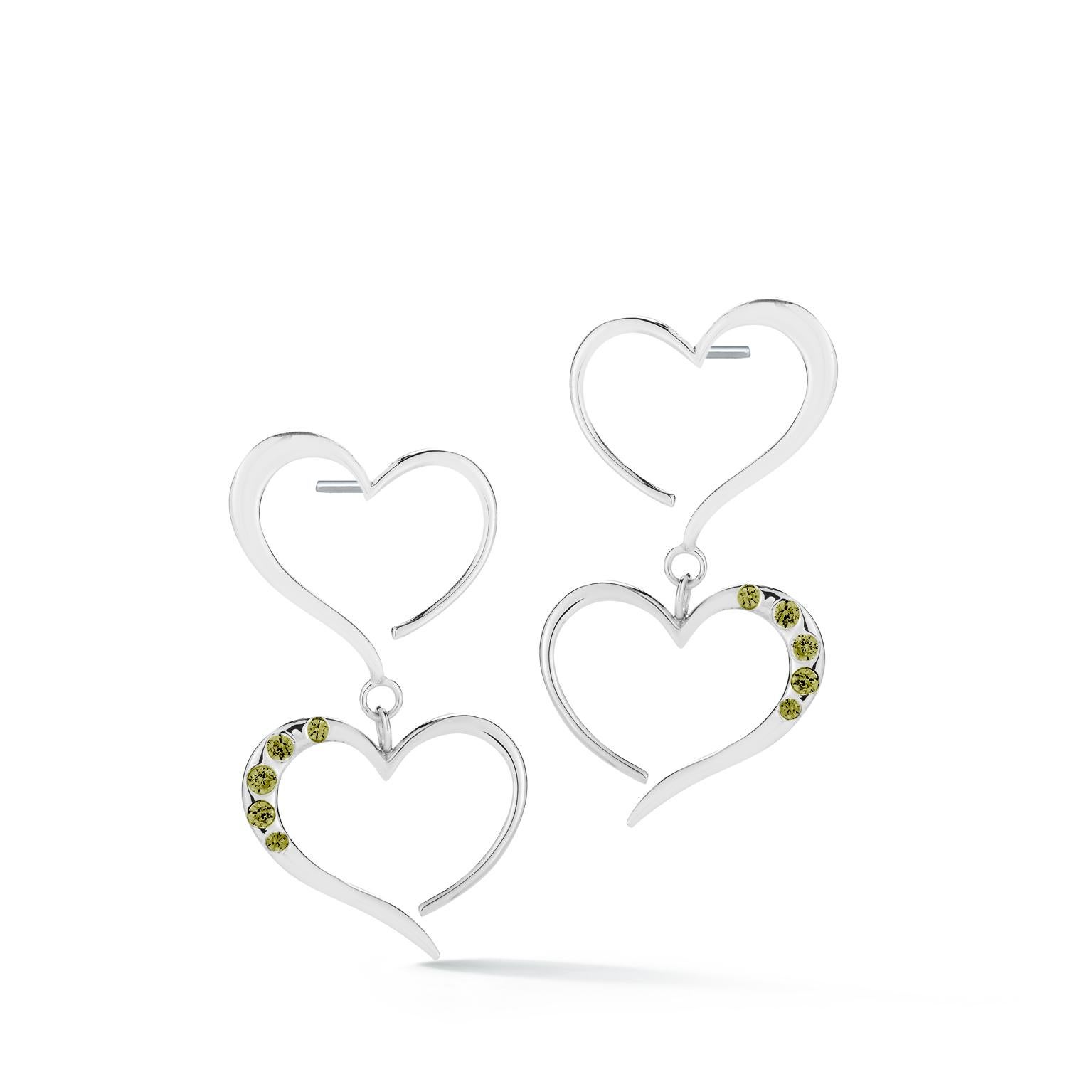 Women's White Topaz Double Heart Pave Dangle Earrings For Sale