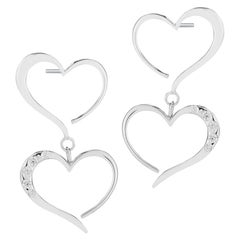 White Topaz Double Heart Pave Dangle Earrings