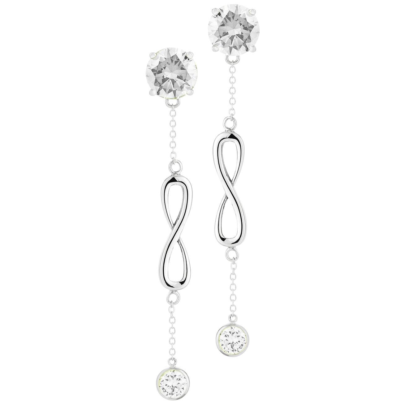 White Topaz Double Stone Infinity Chain Earrings For Sale