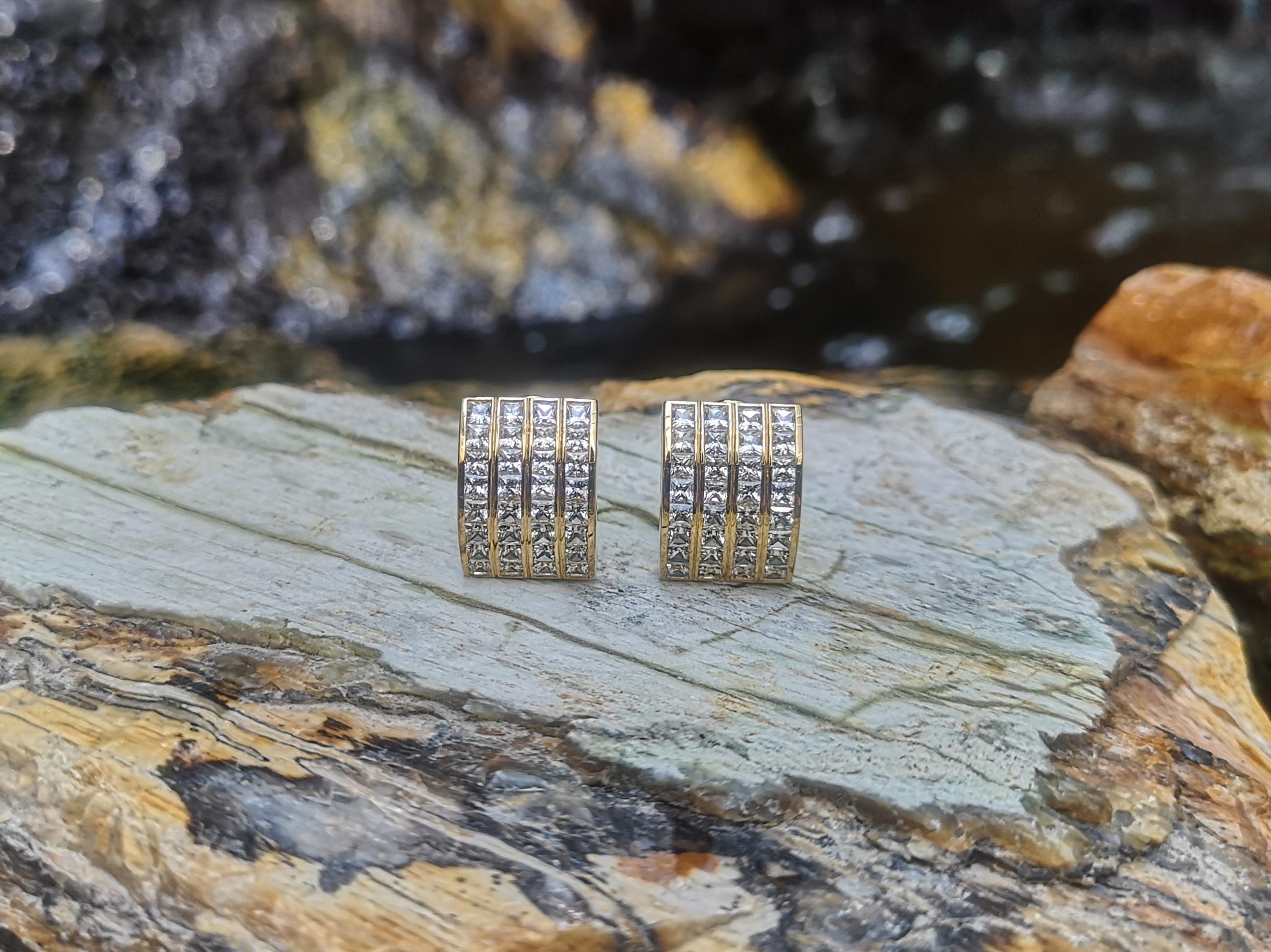 Contemporary White Sapphire Earrings Set in 18 Karat Gold Settings For Sale