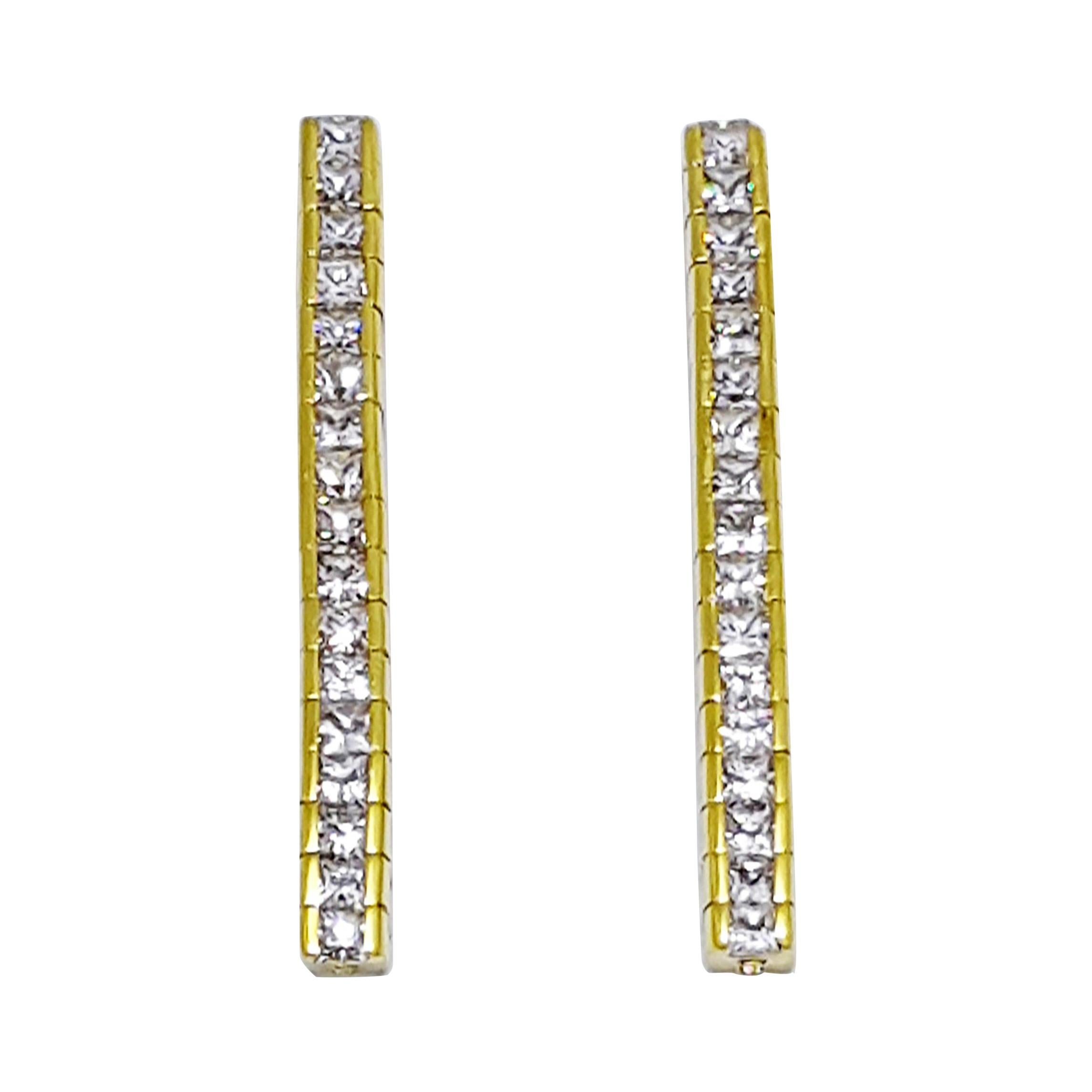 White Sapphire Earrings Set in 18 Karat Gold Settings For Sale