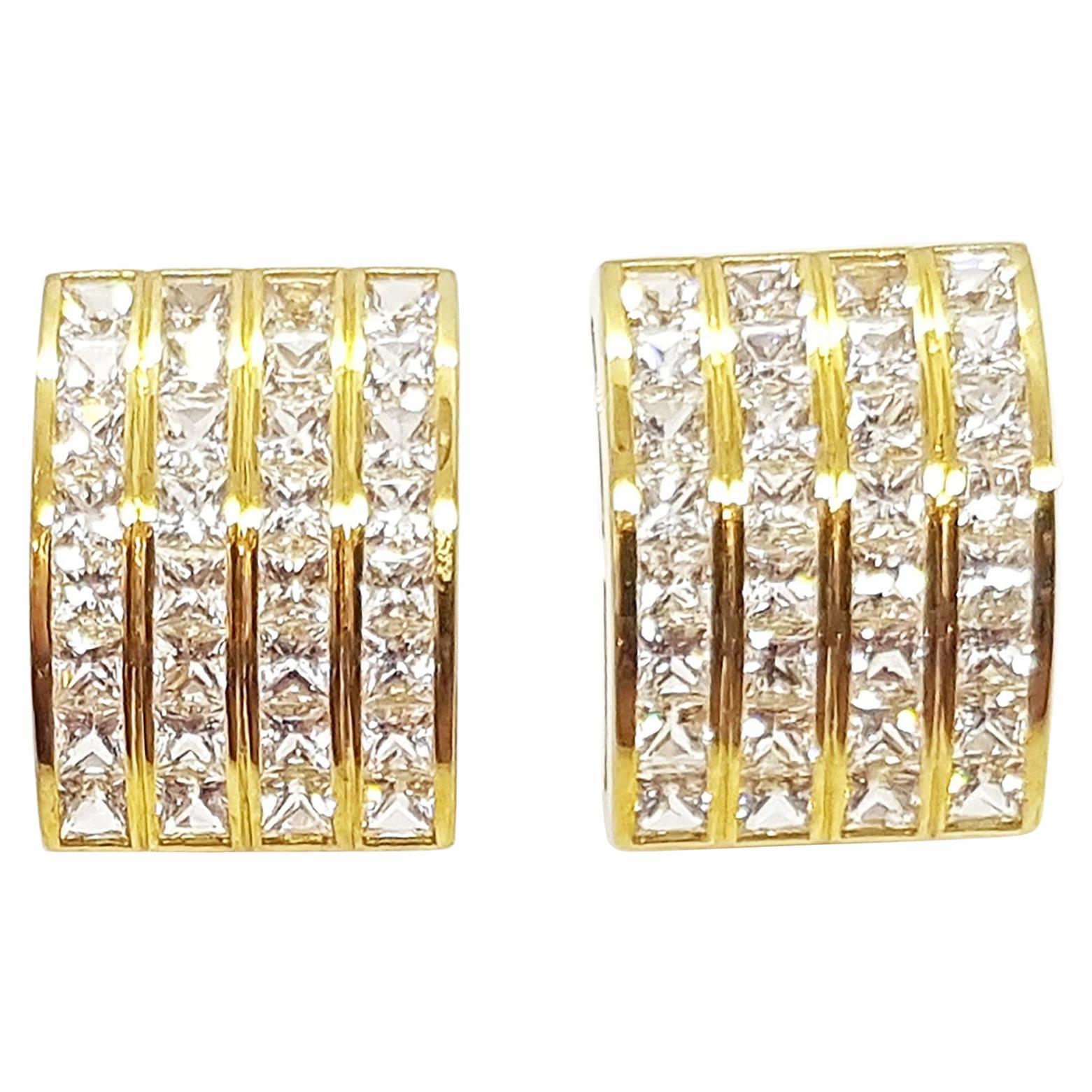 White Sapphire Earrings Set in 18 Karat Gold Settings For Sale