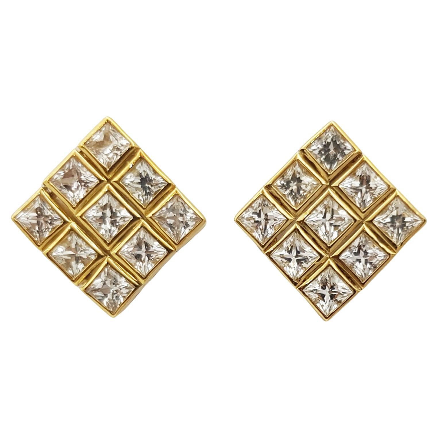 White Sapphire Earrings Set in 18 Karat Gold Settings For Sale