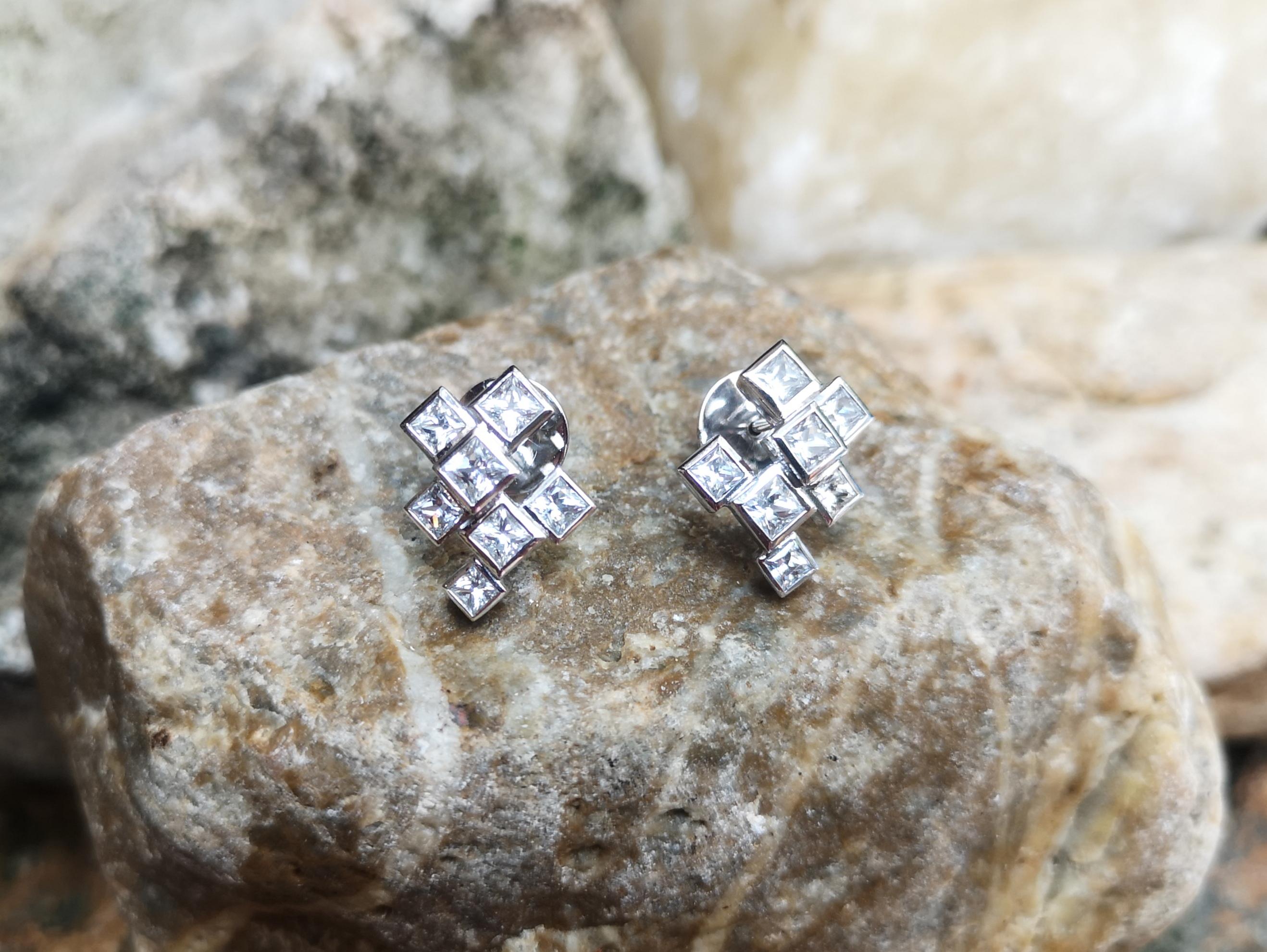 Contemporary White Sapphire Earrings Set in 18 Karat White Gold Settings For Sale