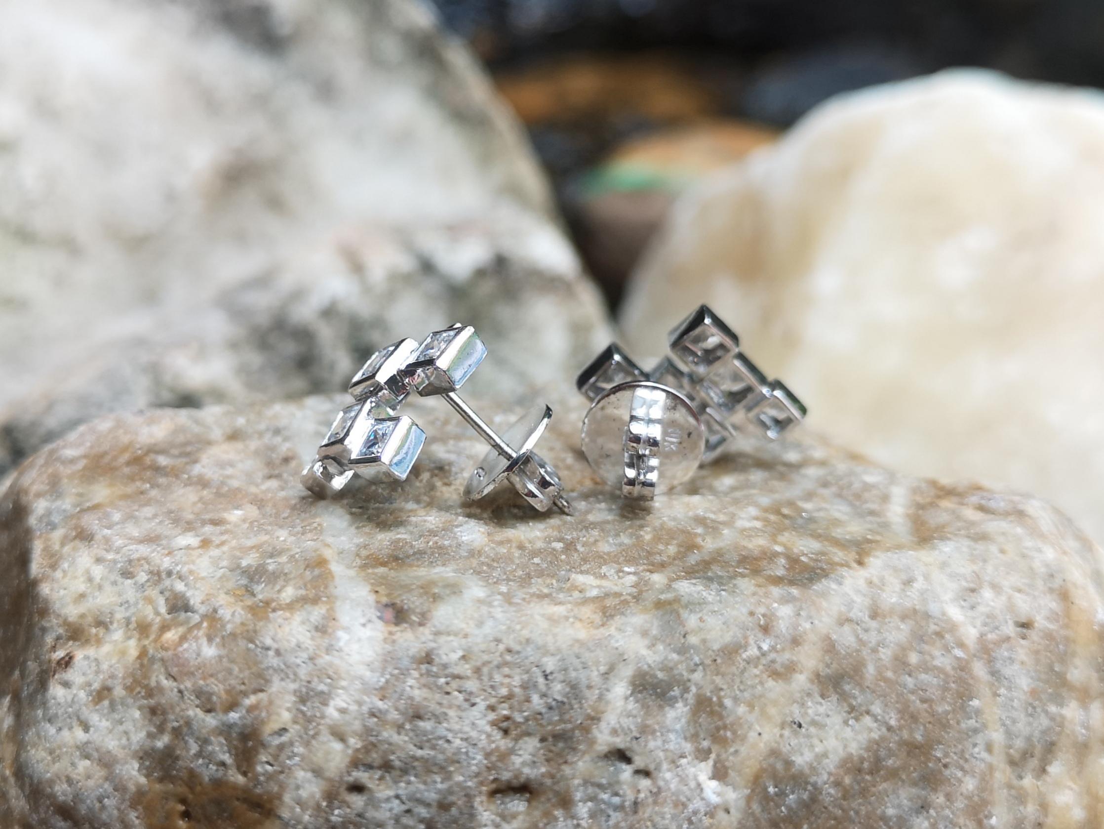 Women's White Sapphire Earrings Set in 18 Karat White Gold Settings For Sale