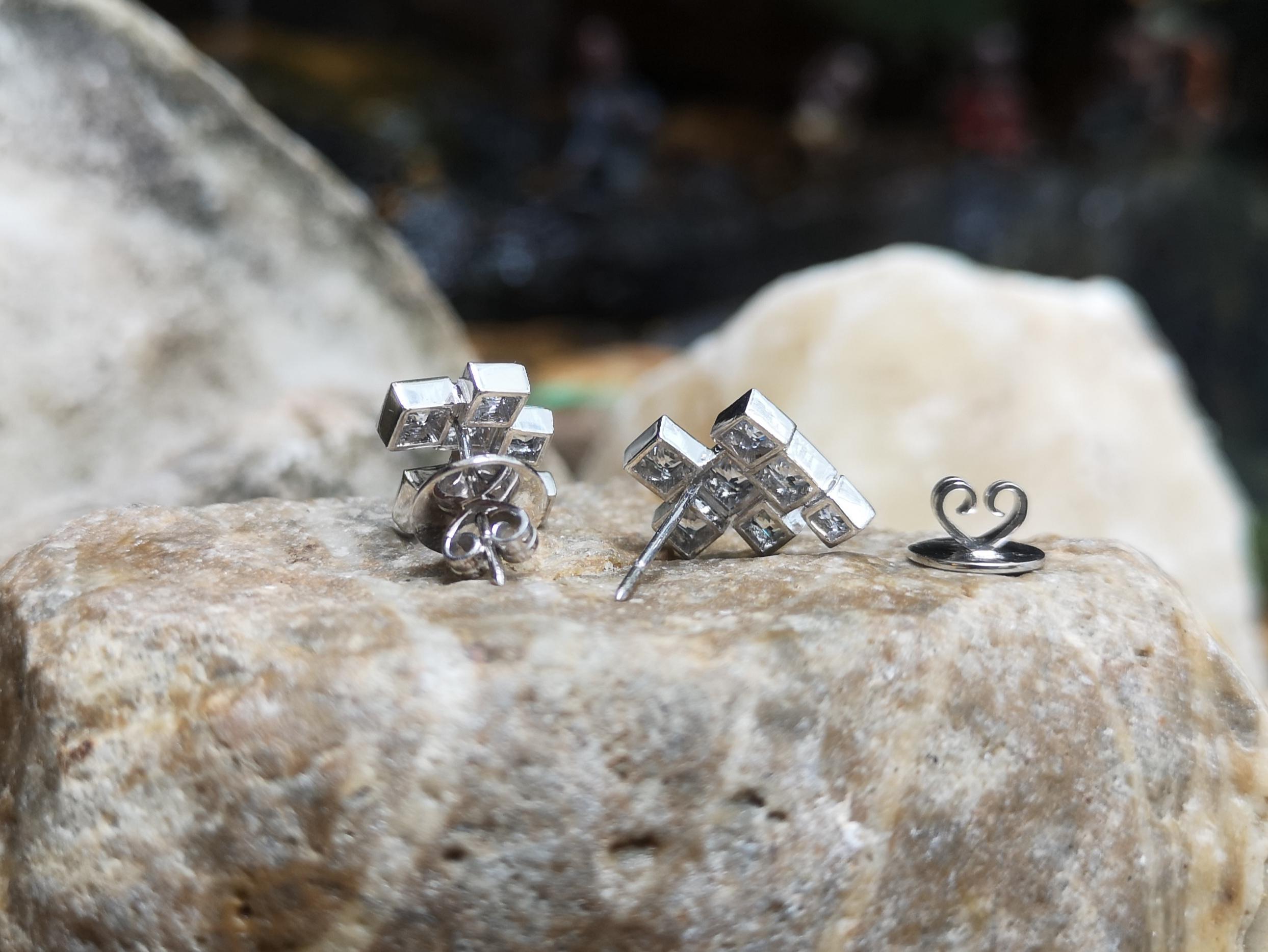 White Sapphire Earrings Set in 18 Karat White Gold Settings For Sale 1