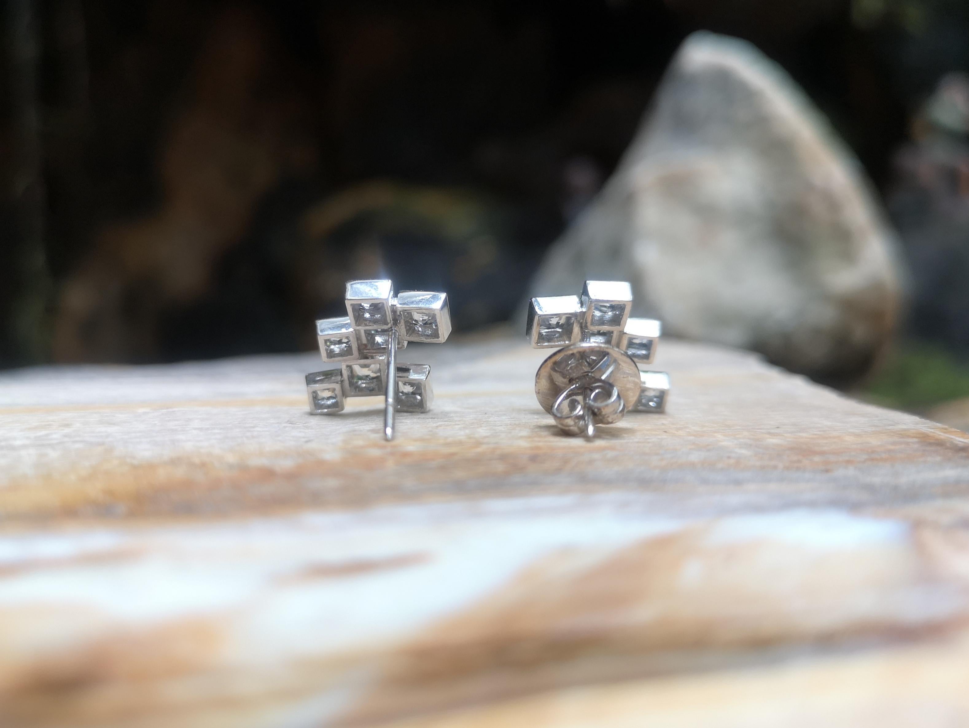 White Sapphire Earrings Set in 18 Karat White Gold Settings For Sale 2