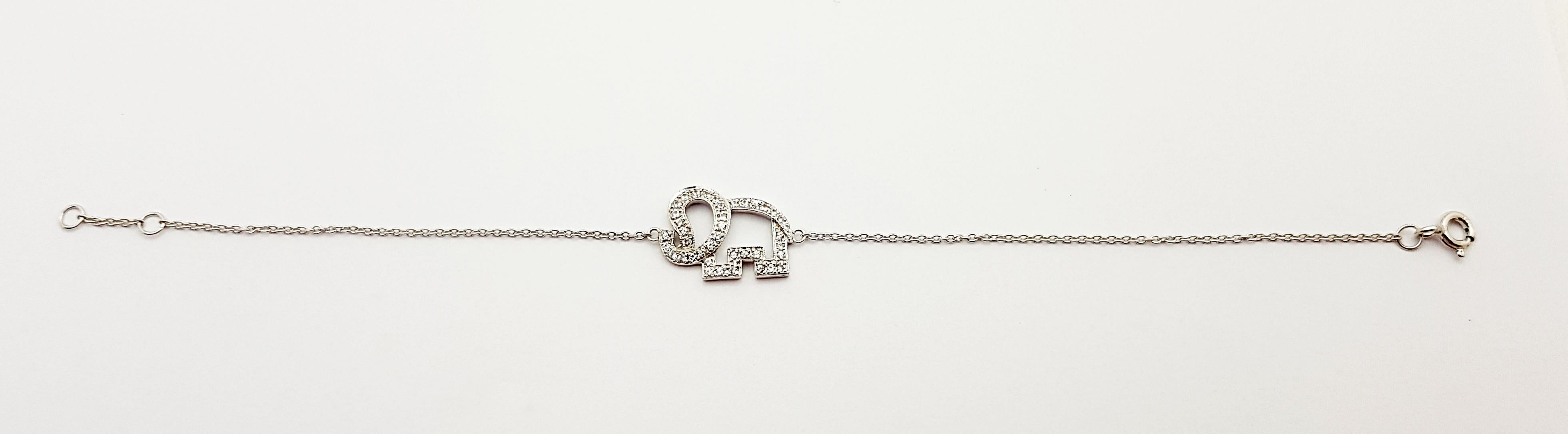 White Sapphire Elephant Bracelet set in Silver Settings For Sale 2