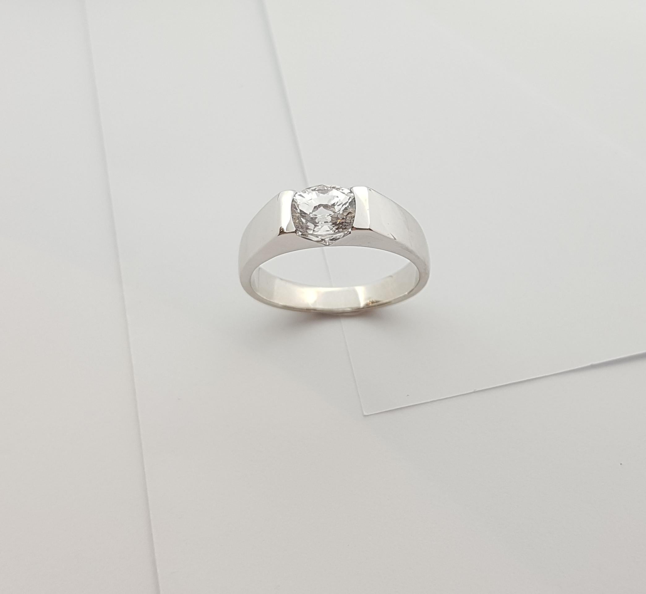 Women's or Men's White Sapphire Engagement Ring Set in 14 Karat White Gold Settings For Sale
