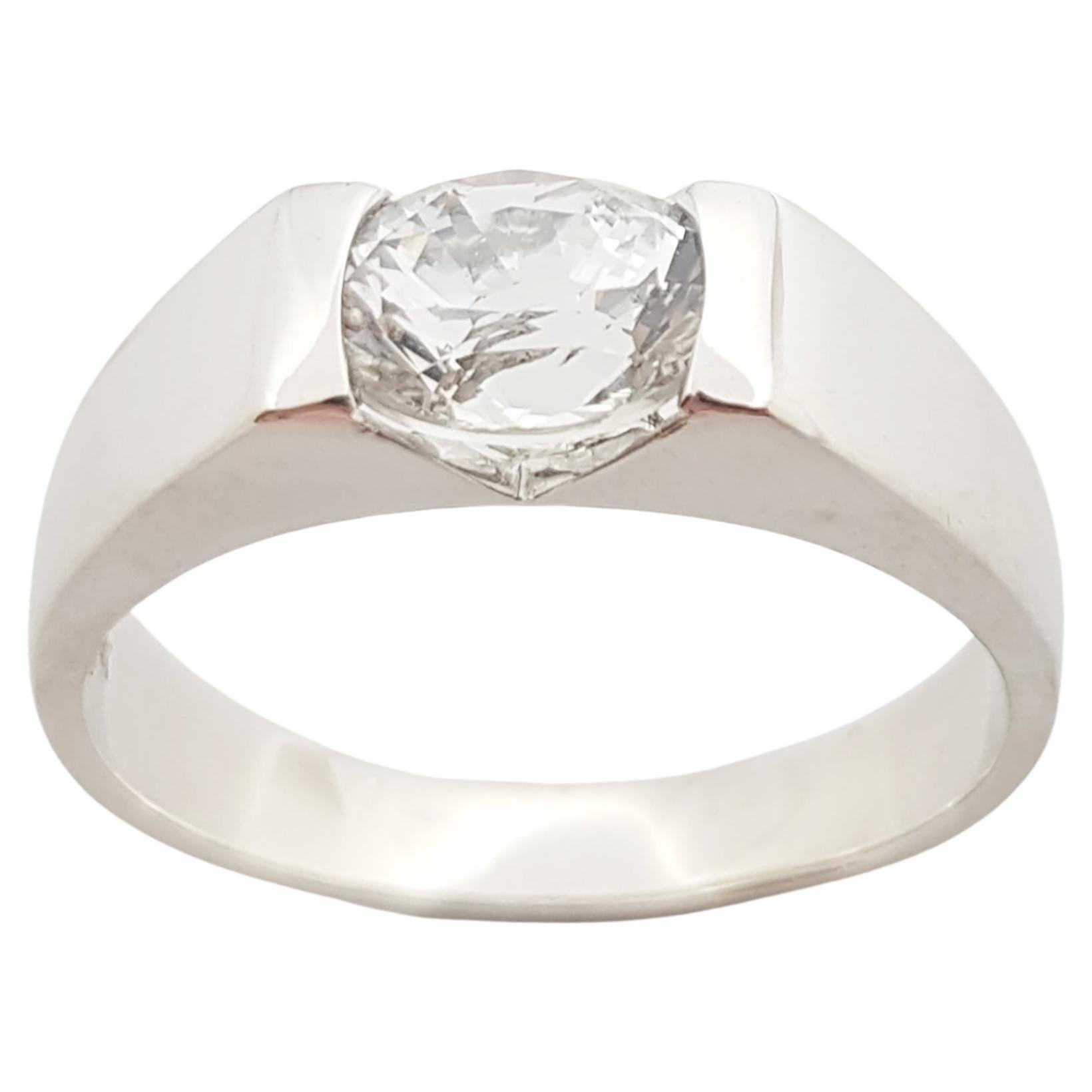 White Sapphire Engagement Ring Set in 14 Karat White Gold Settings For Sale