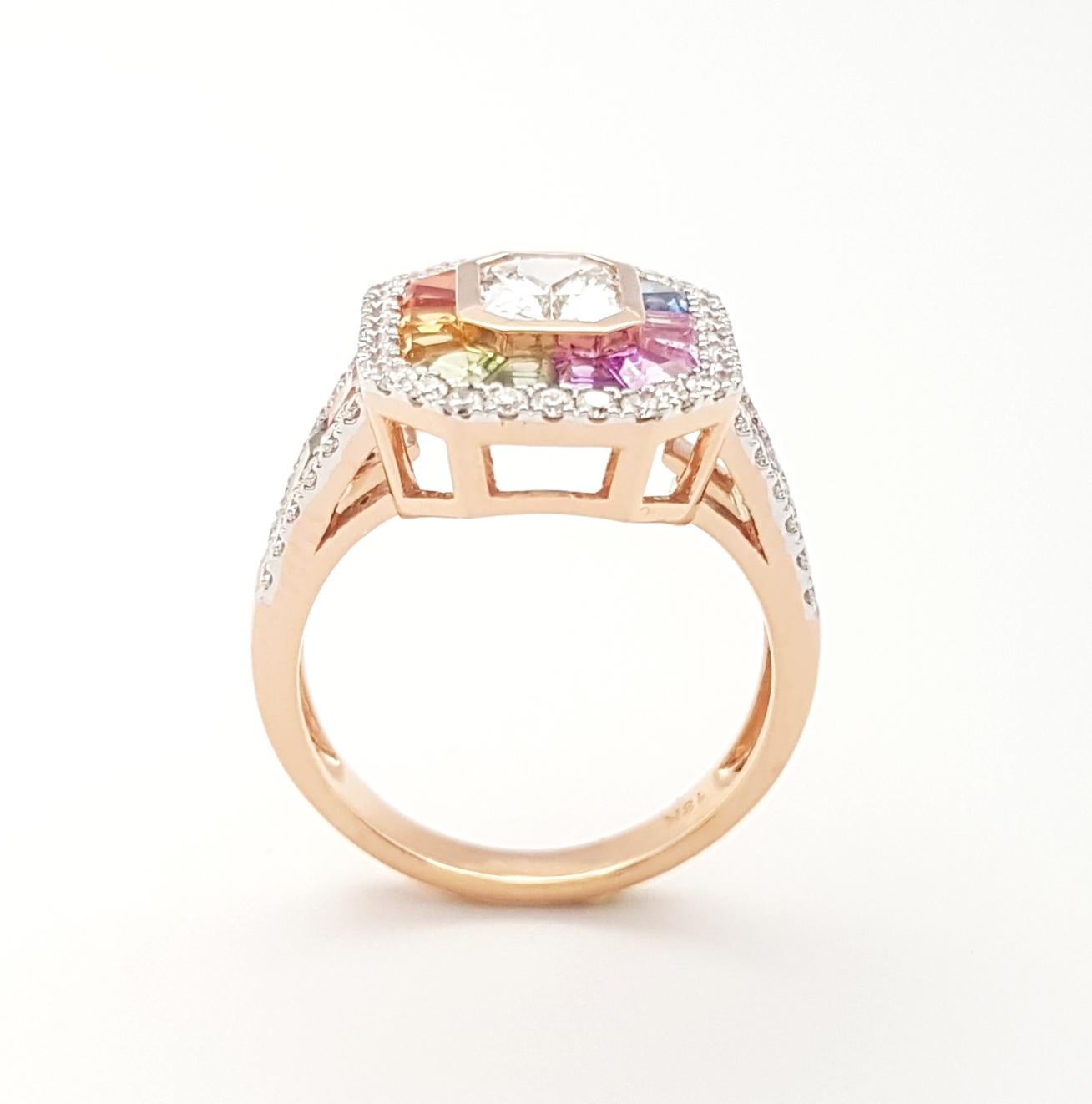 Ring mit weißem Saphir, Fancy-Saphir und Diamant in 18 Karat Roségoldfassung im Angebot 4