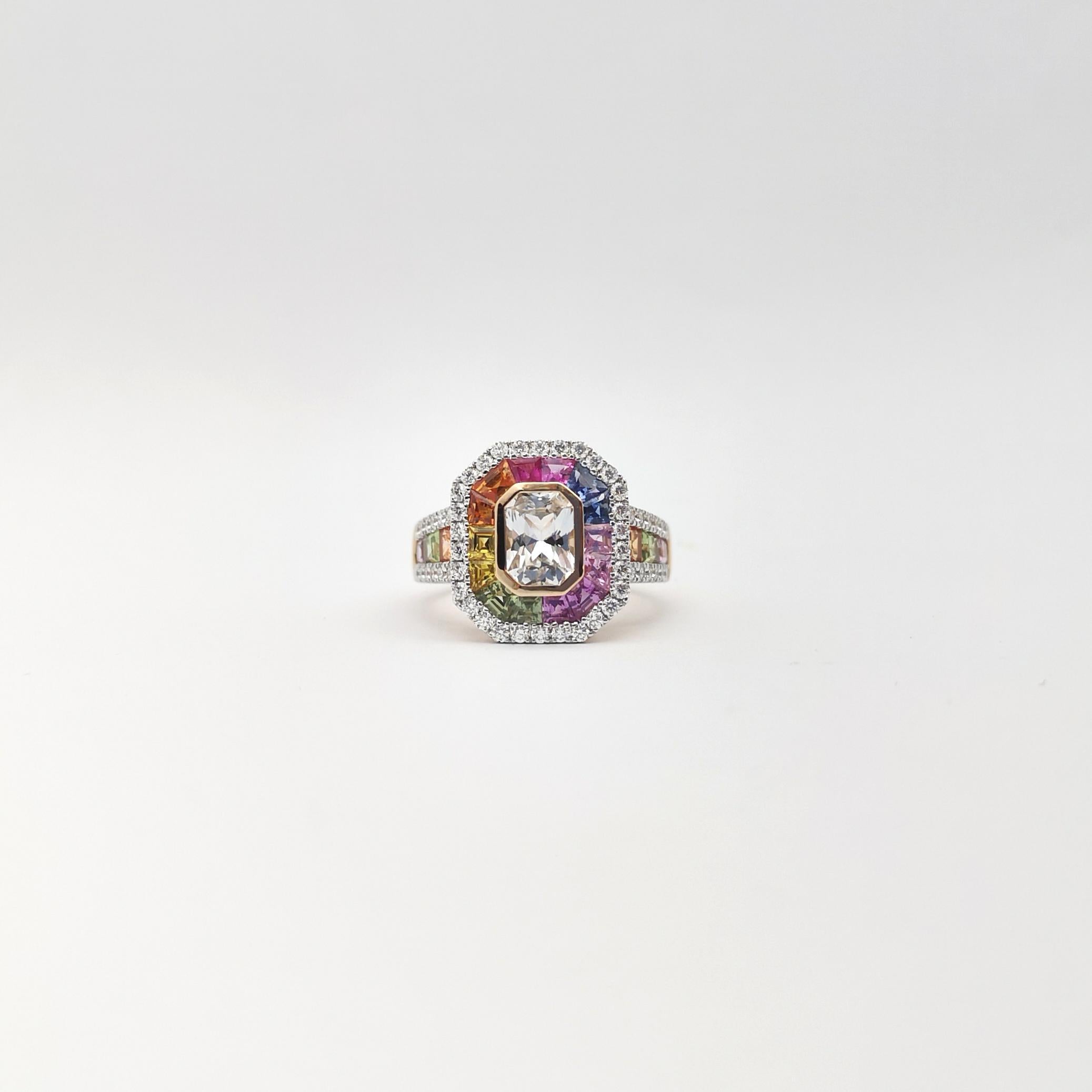 Ring mit weißem Saphir, Fancy-Saphir und Diamant in 18 Karat Roségoldfassung im Angebot 5