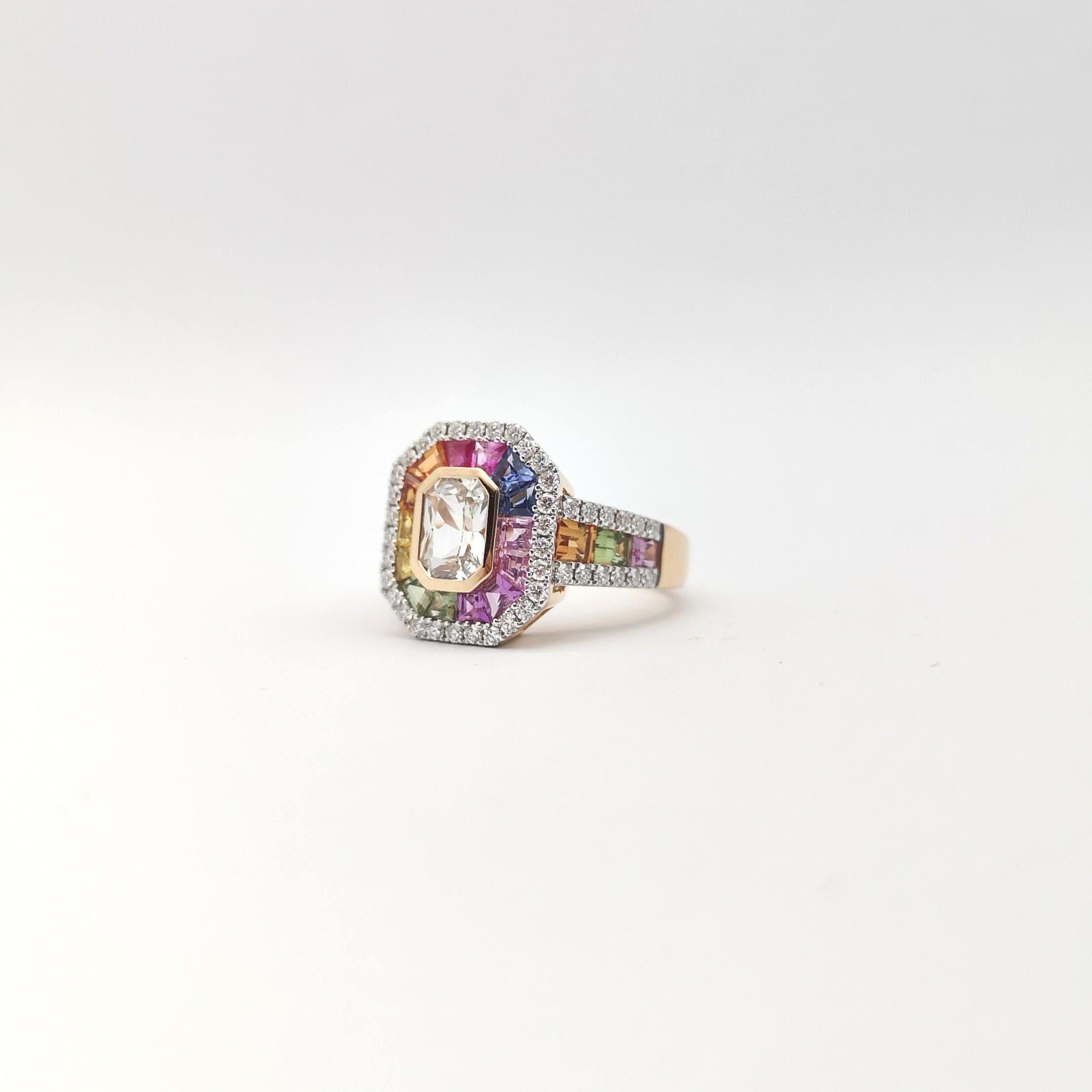 Ring mit weißem Saphir, Fancy-Saphir und Diamant in 18 Karat Roségoldfassung im Angebot 7