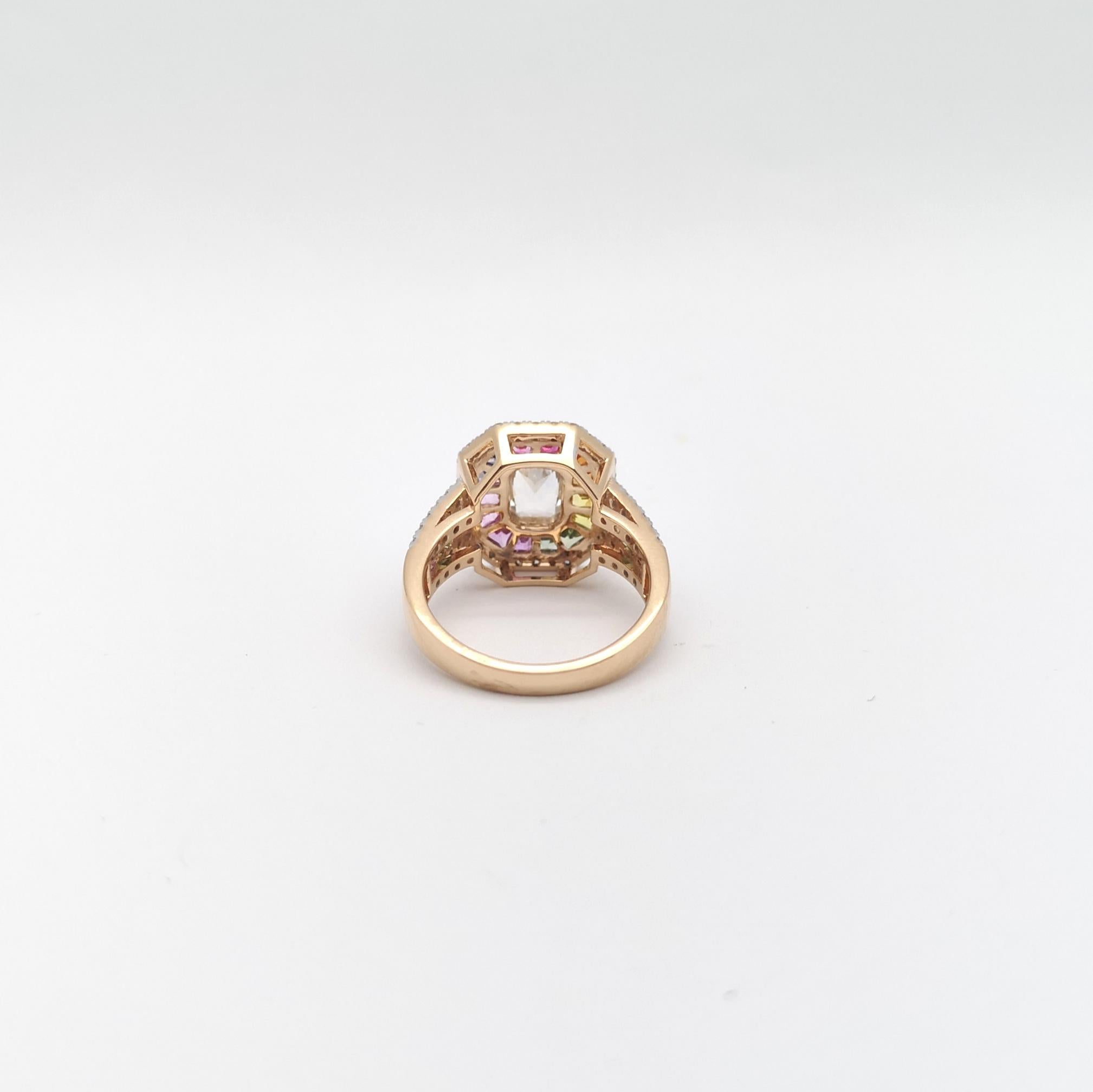 Ring mit weißem Saphir, Fancy-Saphir und Diamant in 18 Karat Roségoldfassung im Angebot 9