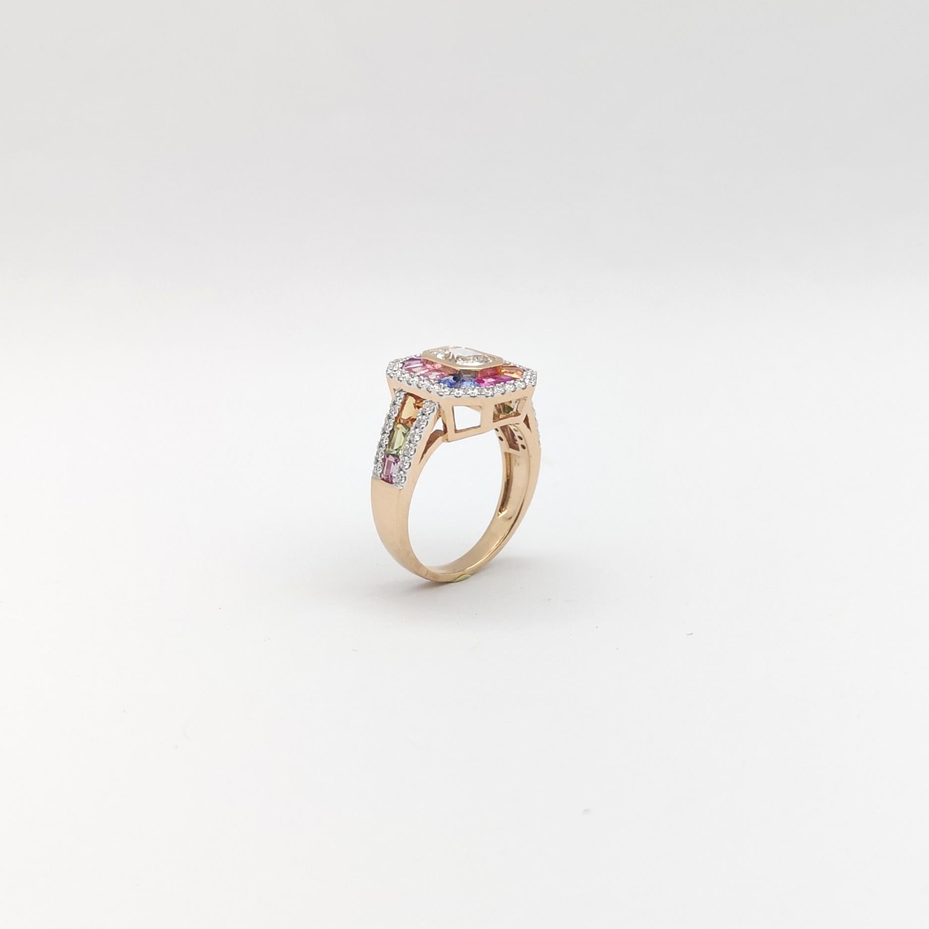 Ring mit weißem Saphir, Fancy-Saphir und Diamant in 18 Karat Roségoldfassung im Angebot 11
