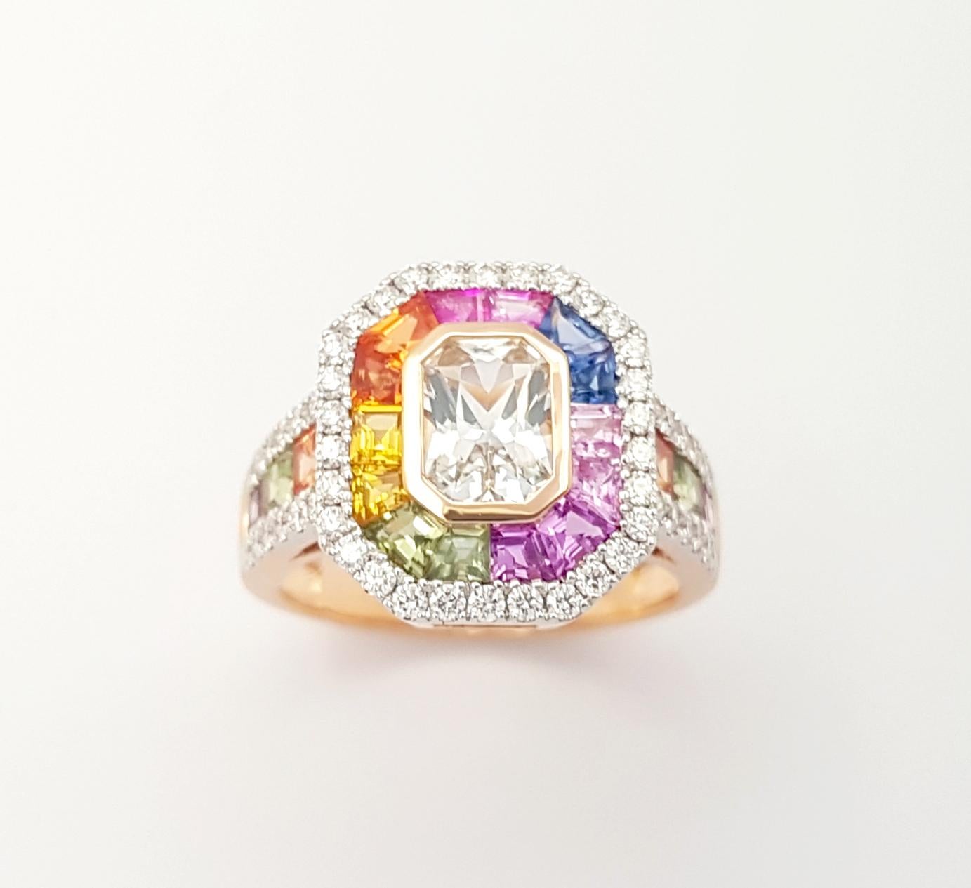 Ring mit weißem Saphir, Fancy-Saphir und Diamant in 18 Karat Roségoldfassung im Angebot 2