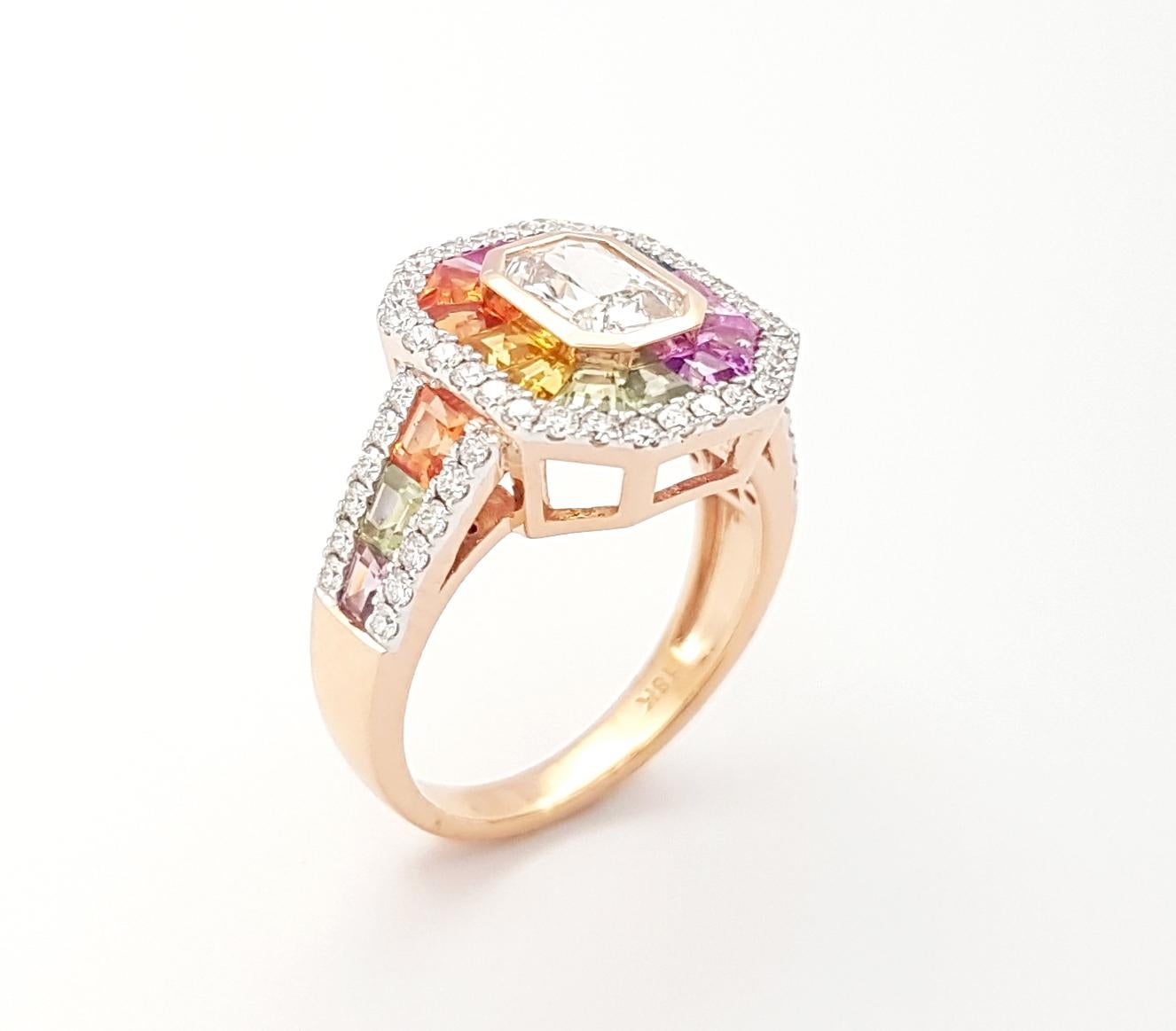 Ring mit weißem Saphir, Fancy-Saphir und Diamant in 18 Karat Roségoldfassung im Angebot 3