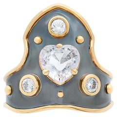 White Sapphire Heart Blason Ring in 18k Yellow Gold by Elie Top