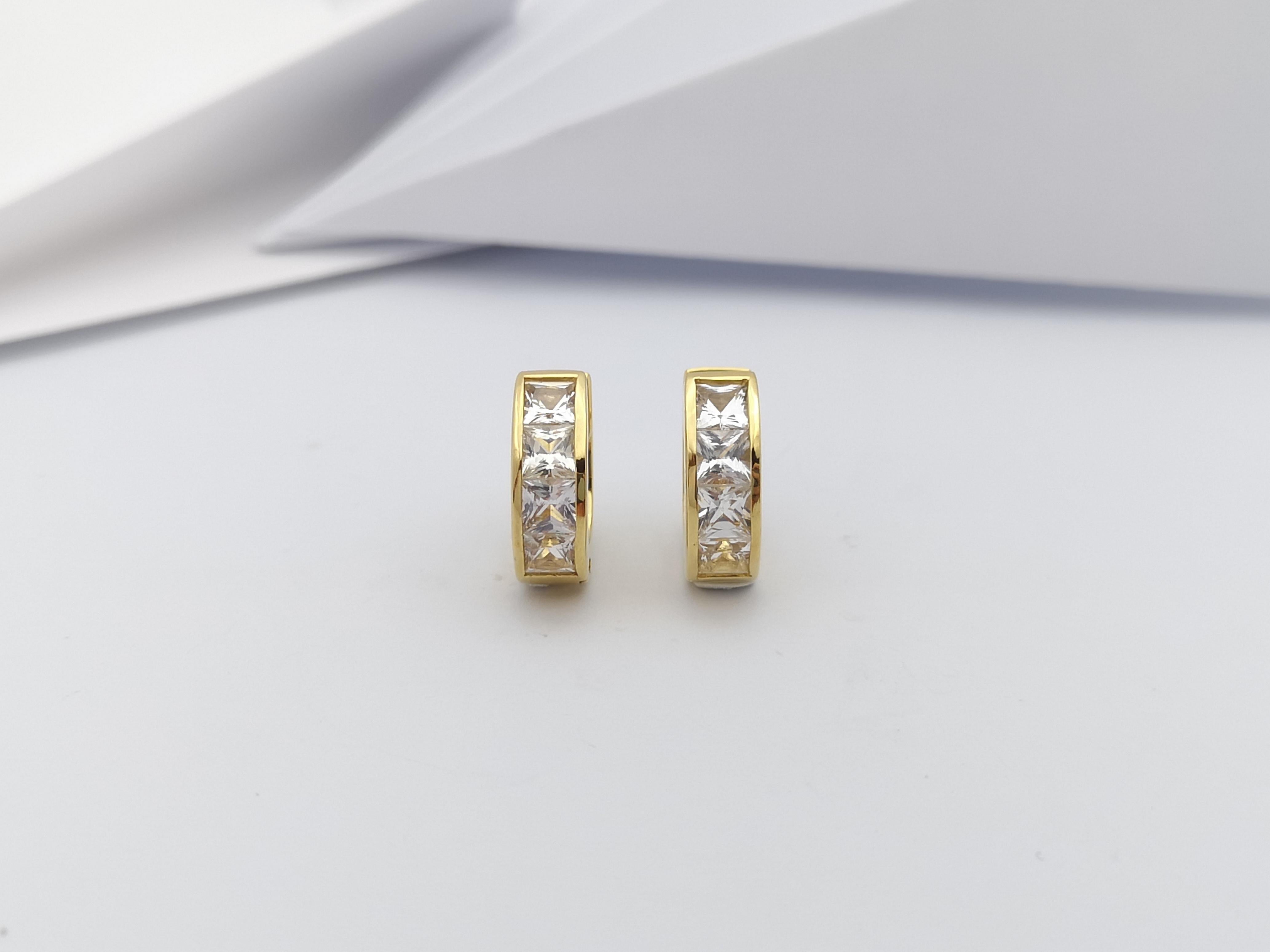 White Sapphire Huggies Earrings set in 18 Karat Gold Settings For Sale 4