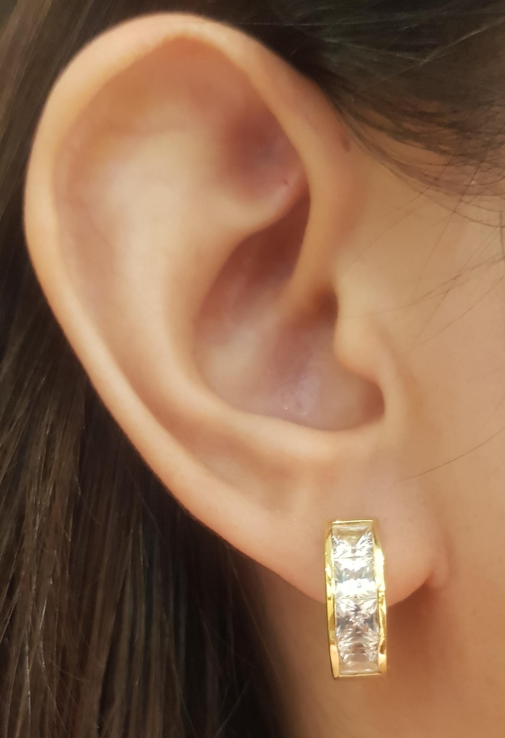 White Sapphire 3.40 carats Earrings set in 18 Karat Gold Settings

Width:   0.50 cm 
Length:  1.60 cm
Total Weight: 9.98 grams

