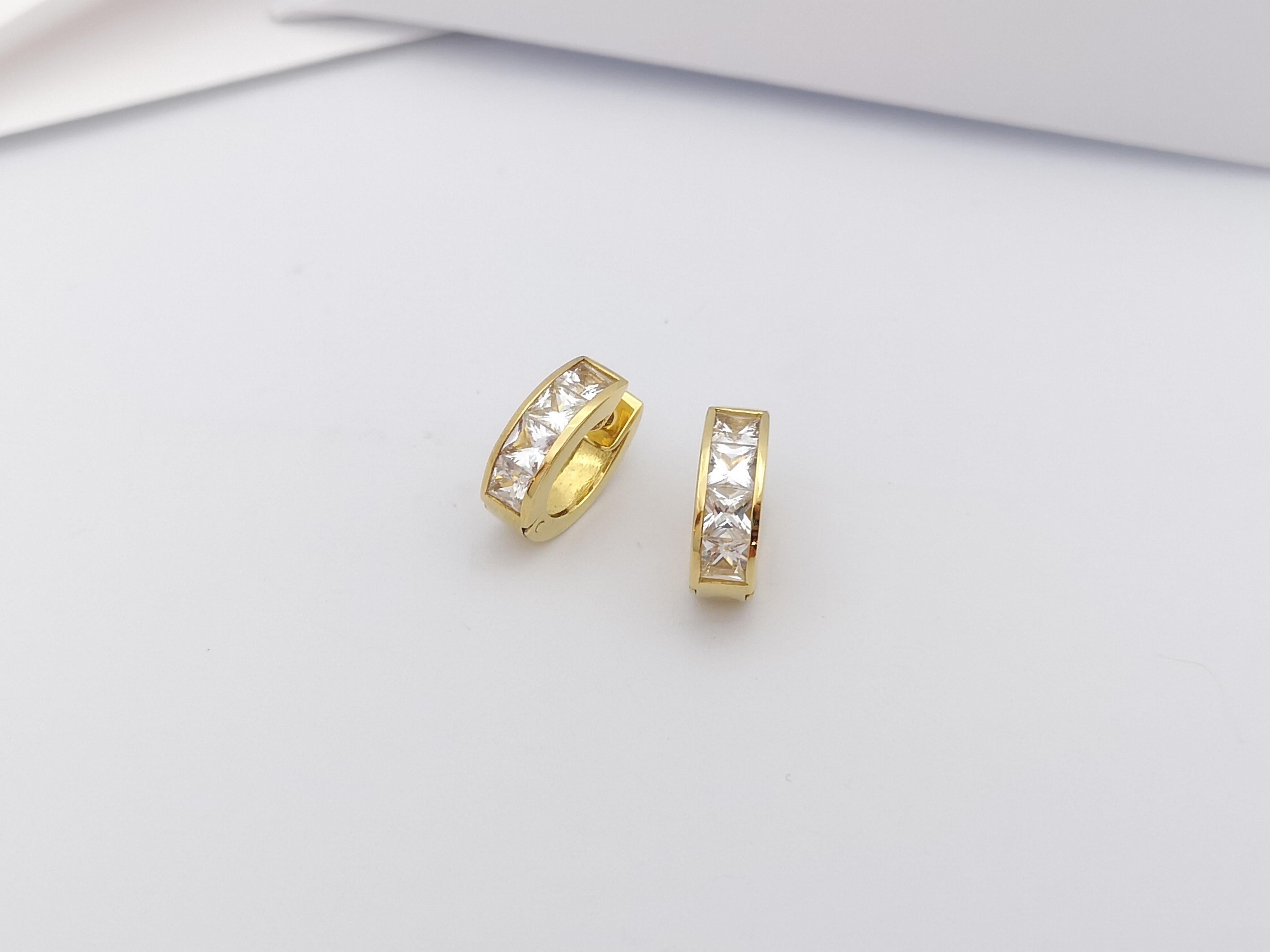 Women's or Men's White Sapphire Huggies Earrings set in 18 Karat Gold Settings For Sale