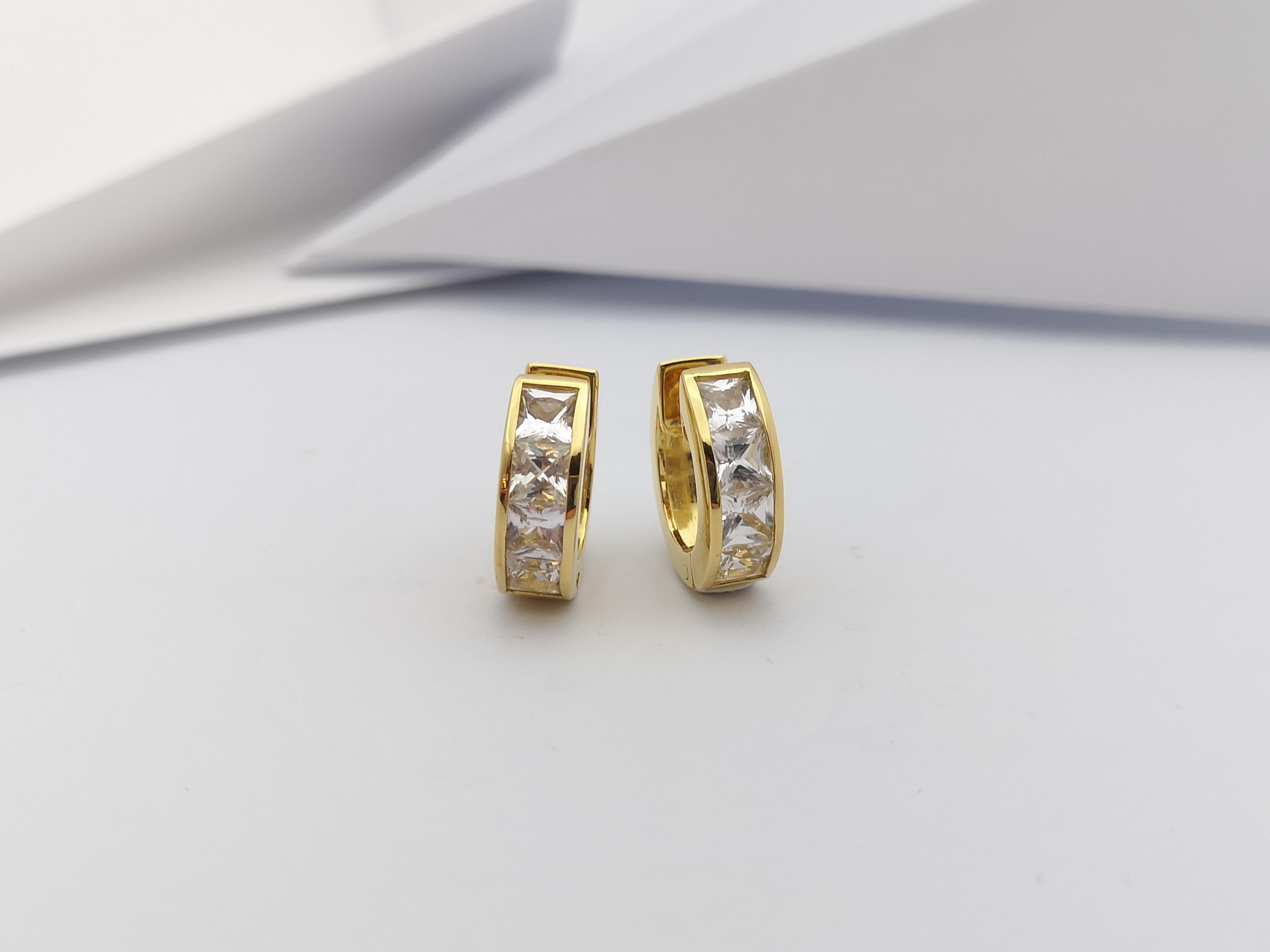 White Sapphire Huggies Earrings set in 18 Karat Gold Settings For Sale 3