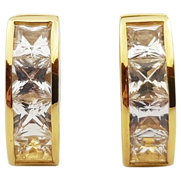 White Sapphire Huggies Earrings set in 18 Karat Gold Settings For Sale