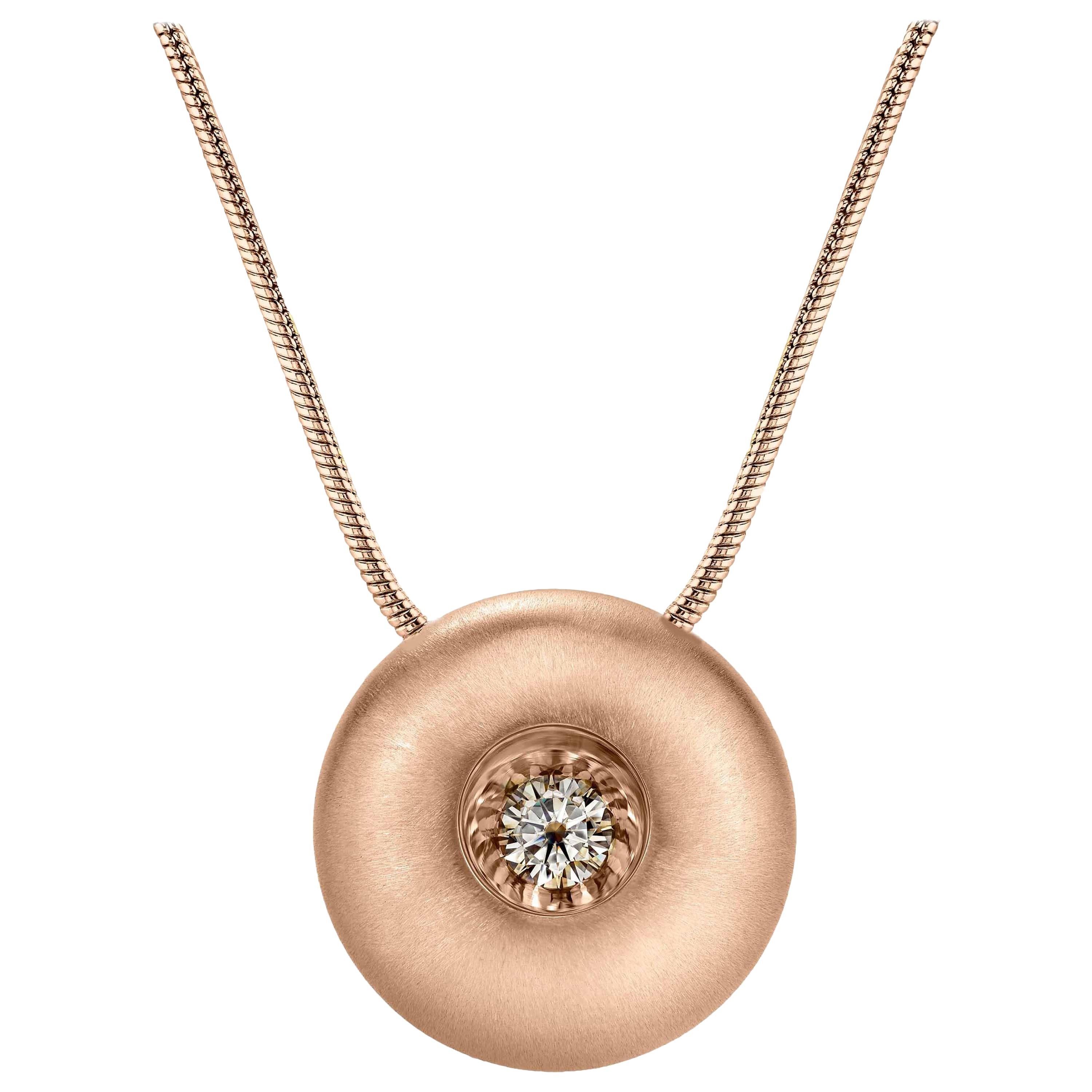 White Sapphire in Large Rose Gold Dome Pendant For Sale