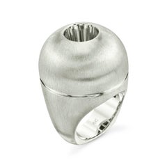 White Sapphire in Large Silver Dome Ring