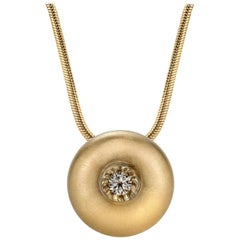 White Sapphire in Large Yellow Gold Dome Pendant