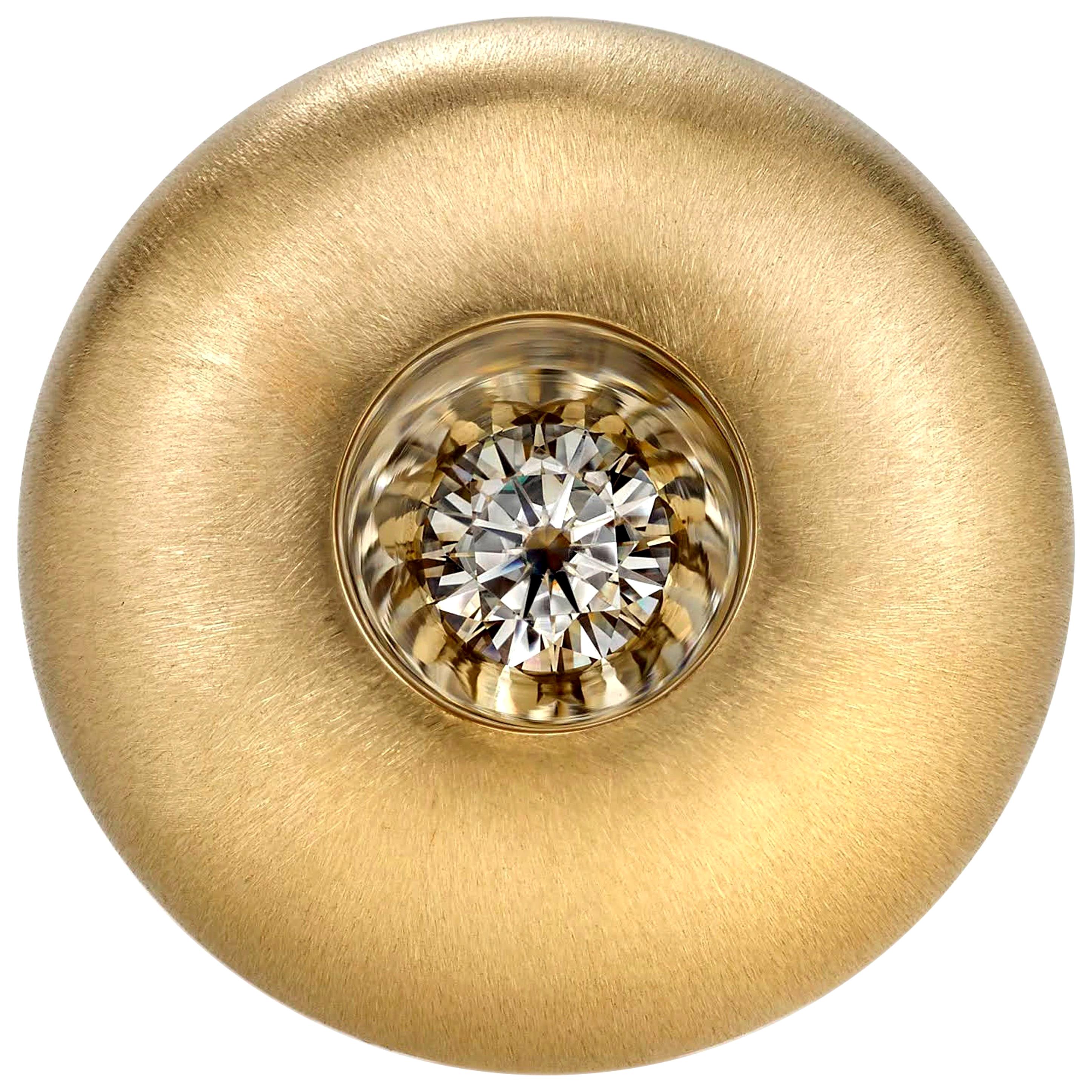 For Sale:  White Sapphire in Large Yellow Gold Dome Ring