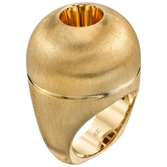 White Sapphire in Small Yellow Gold Dome Ring