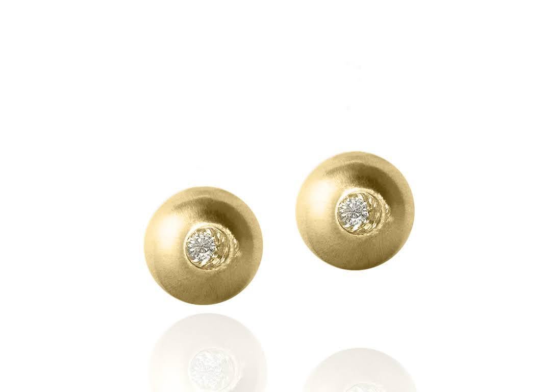 Contemporary White Sapphire in Yellow Gold Dome Stud Earrings For Sale