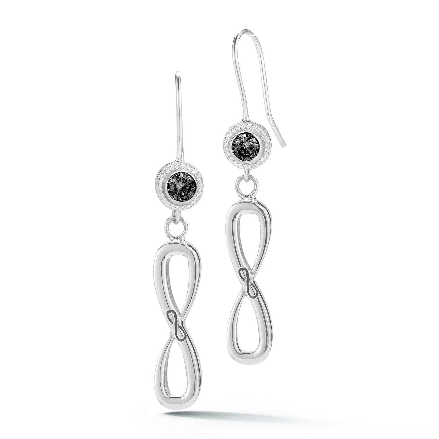 Modern White Topaz Infinity Stone Stud Wire Hook Earrings For Sale