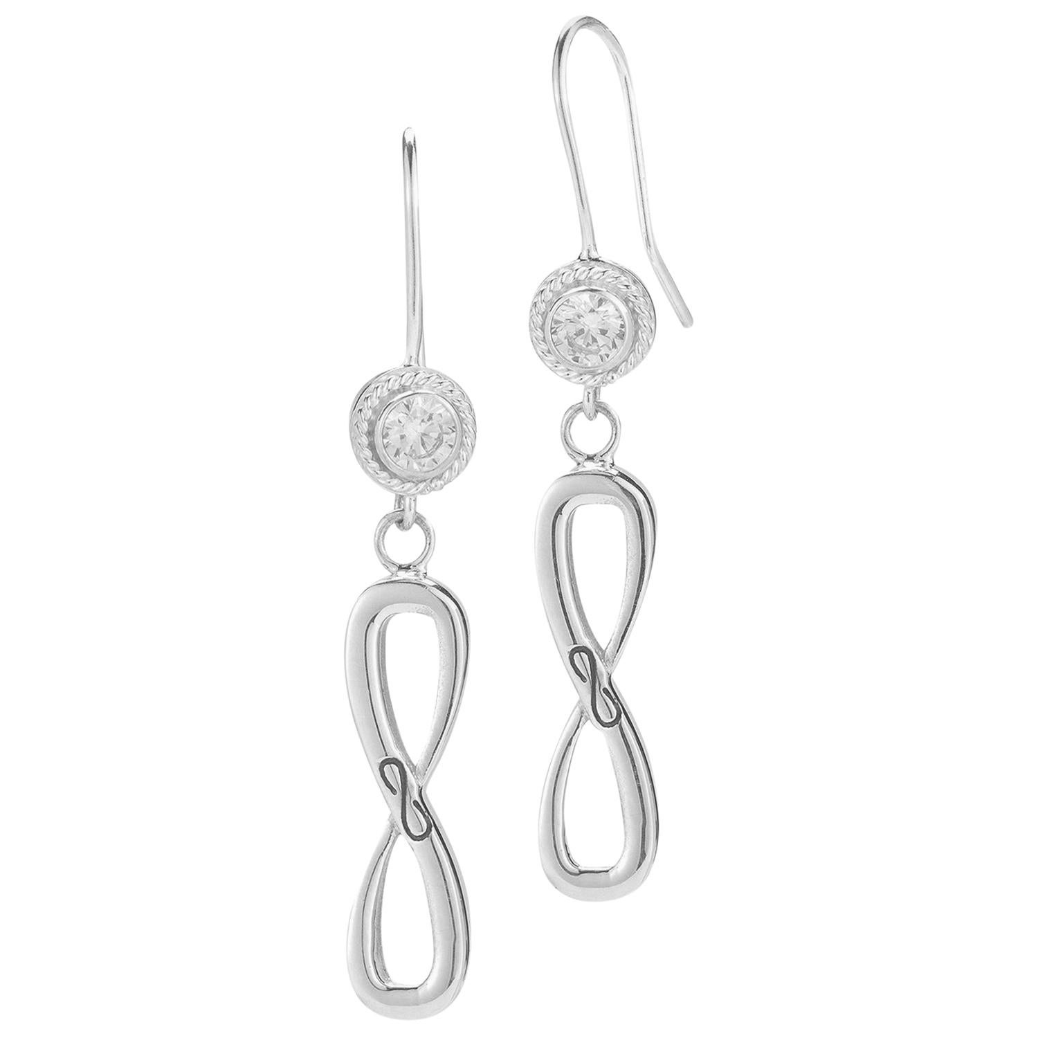 White Topaz Infinity Stone Stud Wire Hook Earrings For Sale