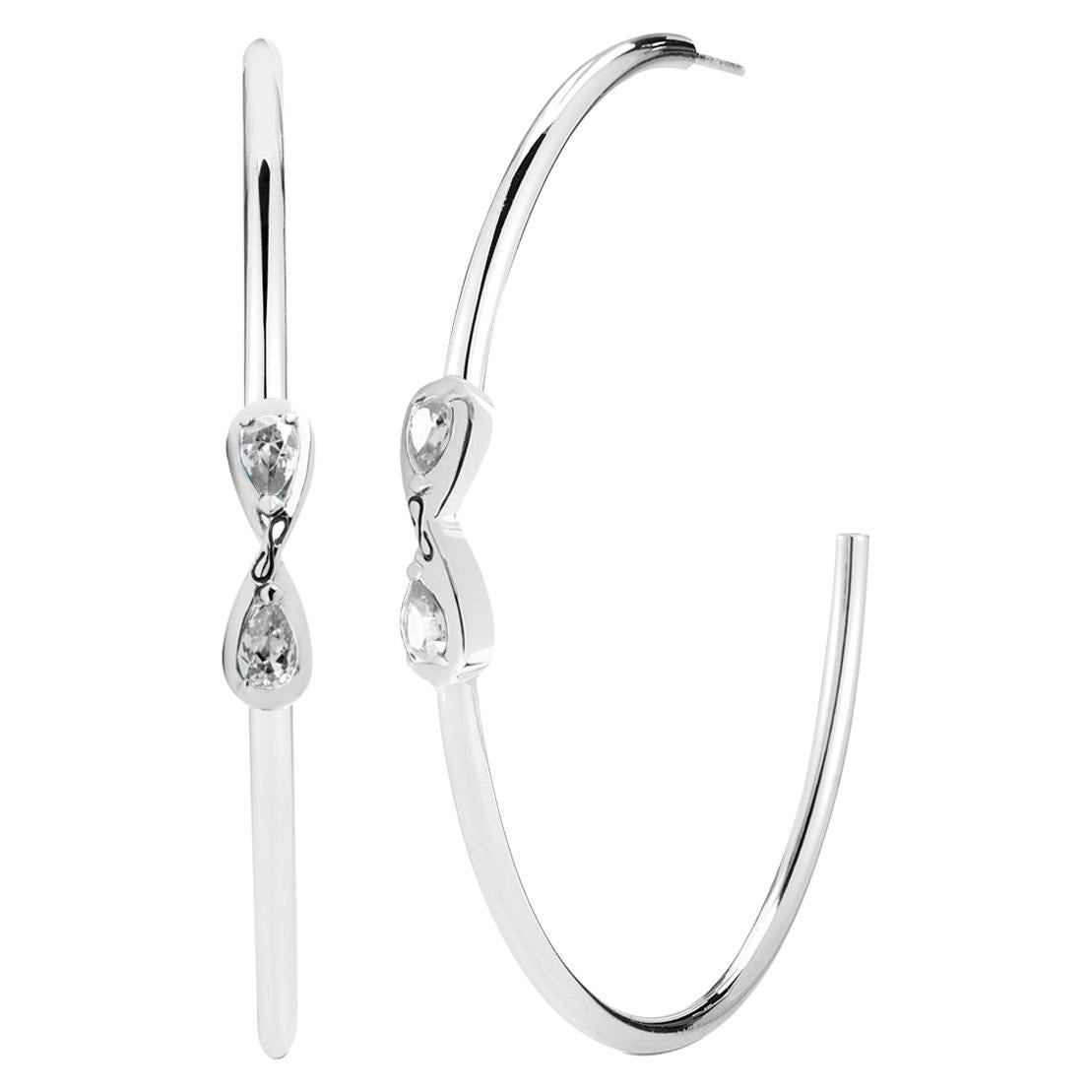 White Topaz Large Infinity with Stone Open Hoops For Sale